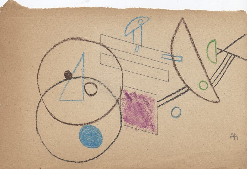 Lot #1206: RUDOLF BAUER - Non-objective Prison Drawing #08 - Colored pencil drawing on paper
