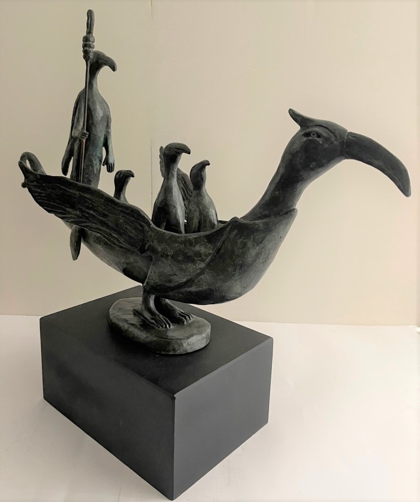 Lot #657: LEONORA CARRINGTON [imputée] - The Ship of Cranes - Bronze sculpture with dark turquoise patina