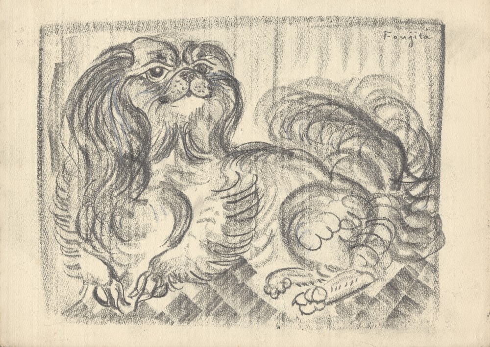 Lot #1981: LEONARD TSUGUHARU FOUJITA [imputée] - Petit pékinois couché - Crayon and pencil drawing on paper