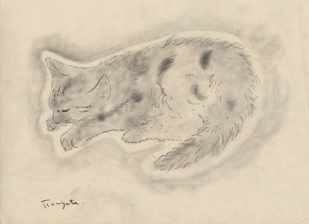 Lot #290: LEONARD TSUGUHARU FOUJITA [impute] - Le chat - Pencil drawing on paper
