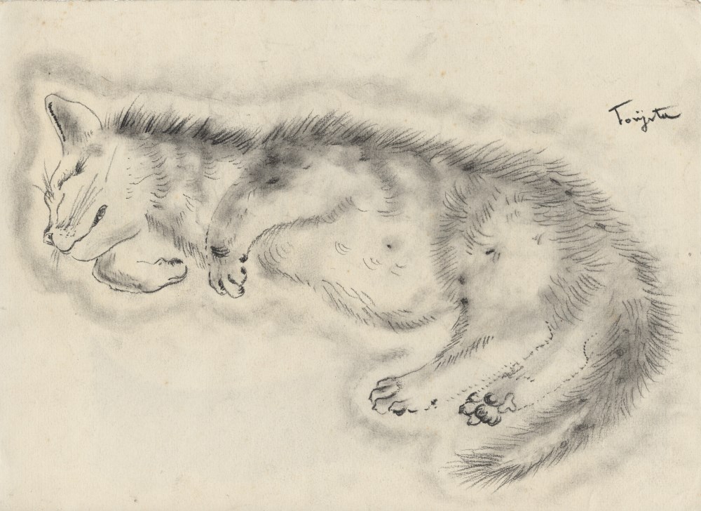Lot #2584: LEONARD TSUGUHARU FOUJITA [imputée] - Le chat Olivier - Pencil drawing on paper