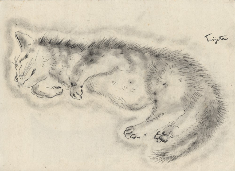 Lot #291: LEONARD TSUGUHARU FOUJITA [impute] - Le chat Olivier - Pencil drawing on paper