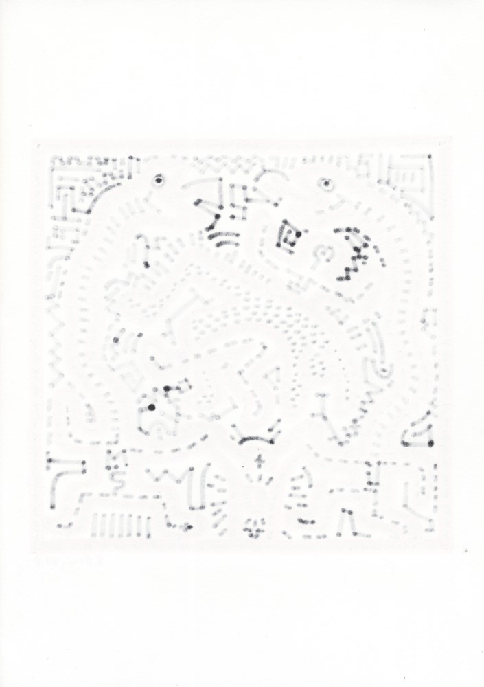 Lot #600: KEITH HARING - Snakeheads - Black and red marker drawing on paper