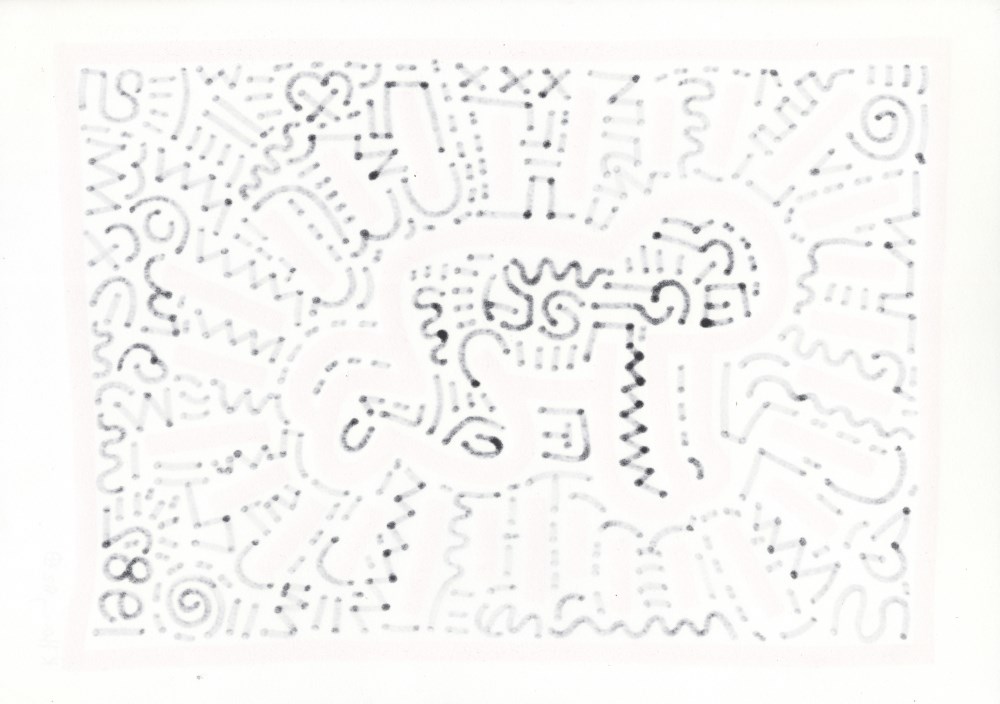 Lot #1290: KEITH HARING - Radiant Baby - Black and red marker drawing on paper