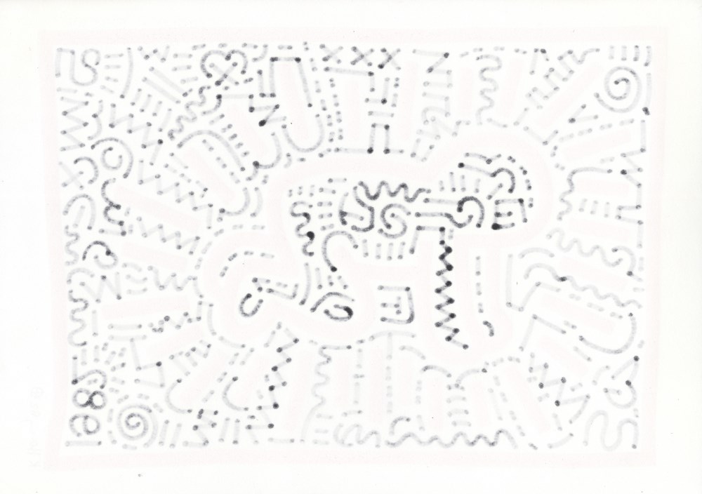 Lot #1289: KEITH HARING - Radiant Baby - Black and red marker drawing on paper