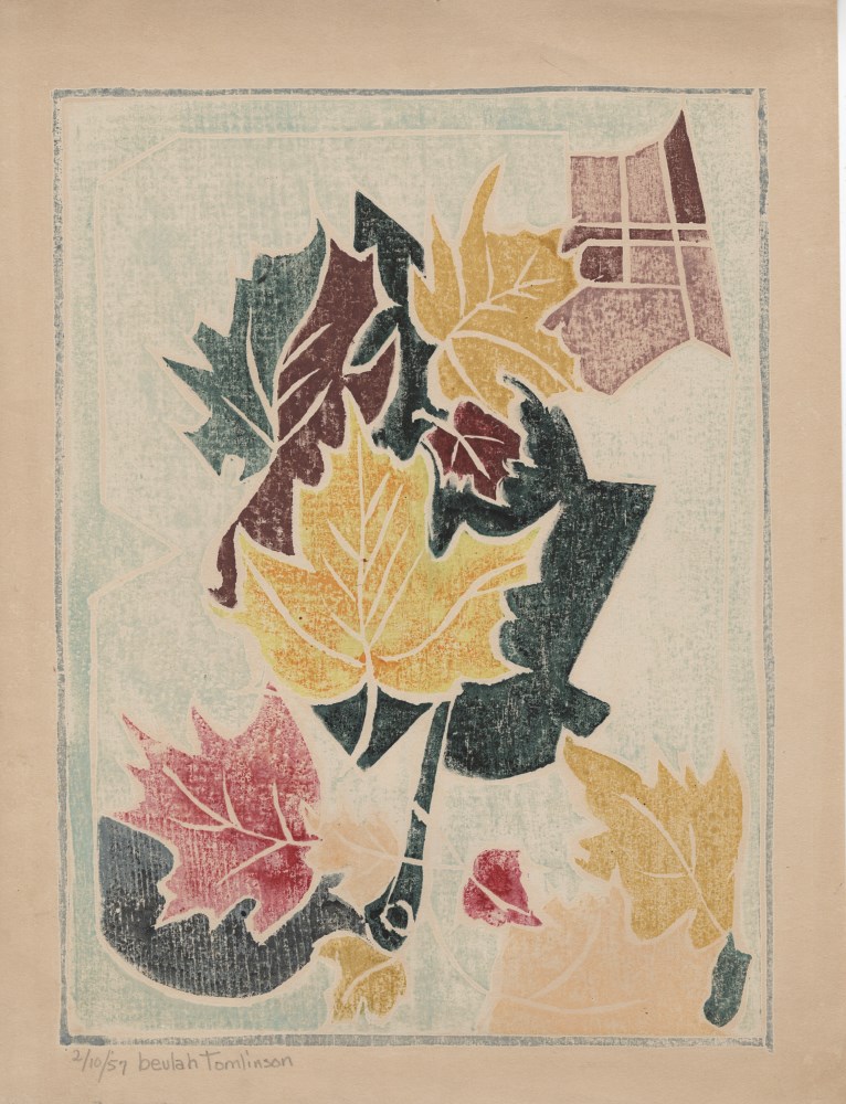 Lot #1828: BEULAH TOMLINSON - Leaves #1 - White line color woodcut