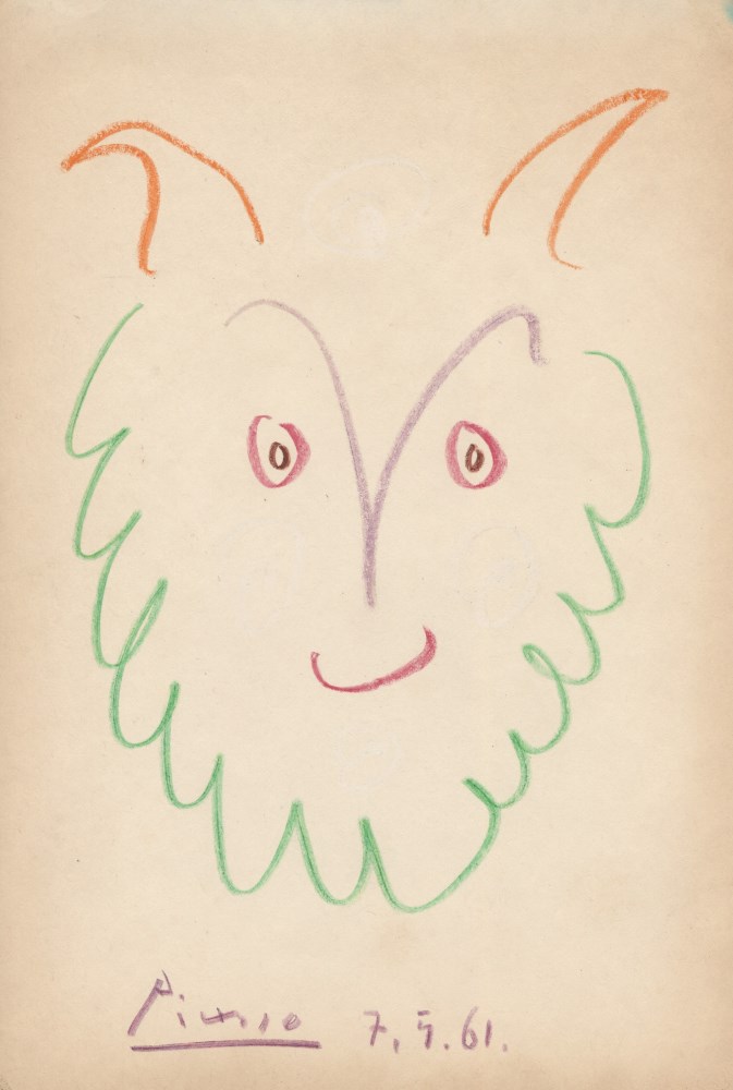 Lot #2139: PABLO PICASSO - Tête d'un jeune faune - Original crayon drawing on paper