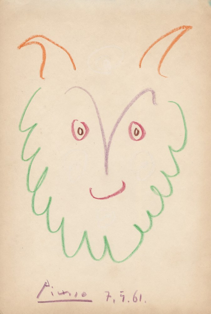 Lot #1393: PABLO PICASSO - Tte d'un jeune faune - Original crayon drawing on paper