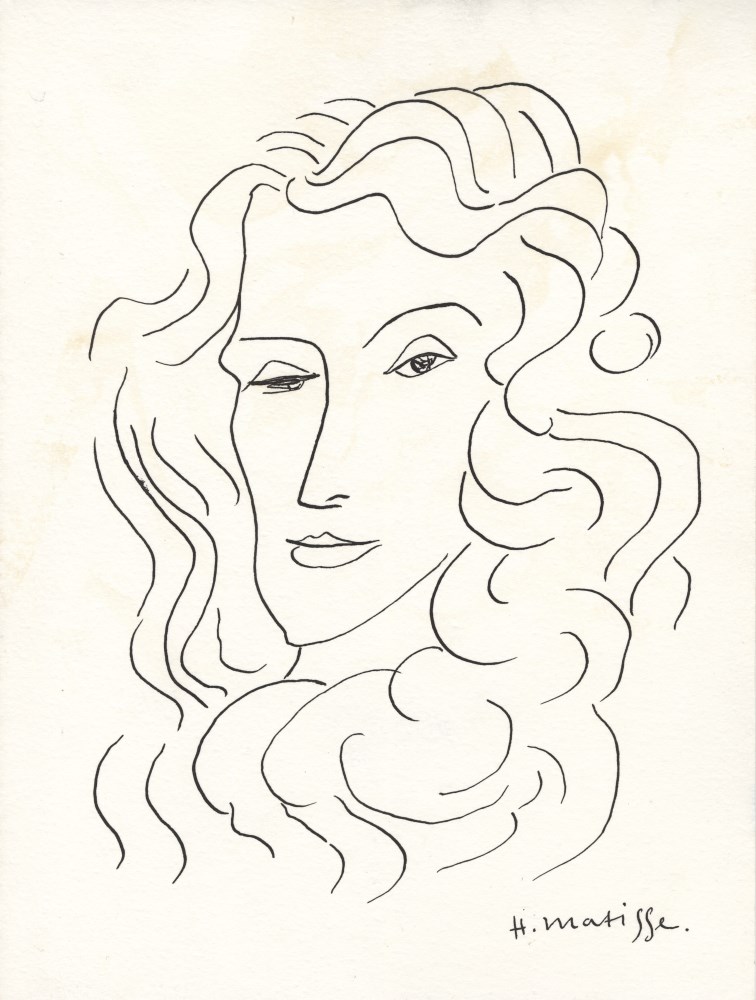 Lot #1392: HENRI MATISSE [impute] - Tte de dame - Pen and ink drawing on paper