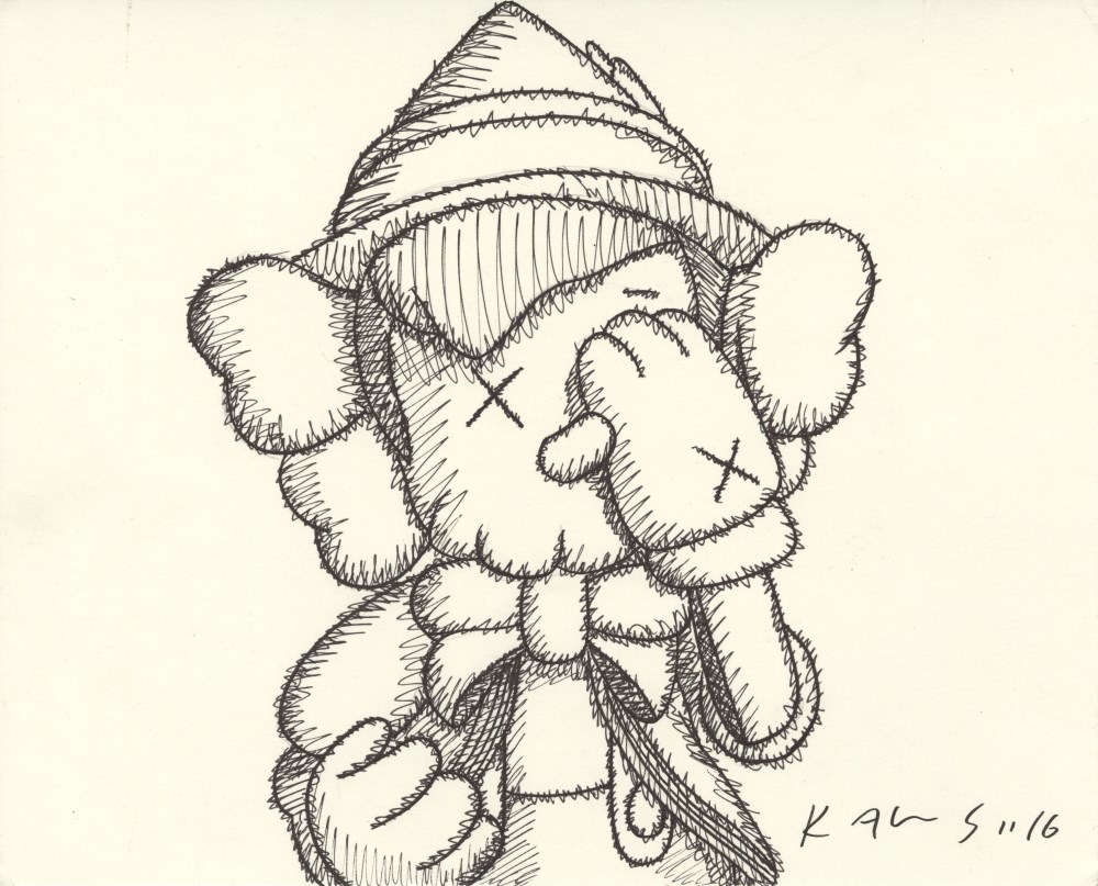 Lot #2722: BRIAN DONNELLY [KAWS] - Pinocchio - Original pen drawing