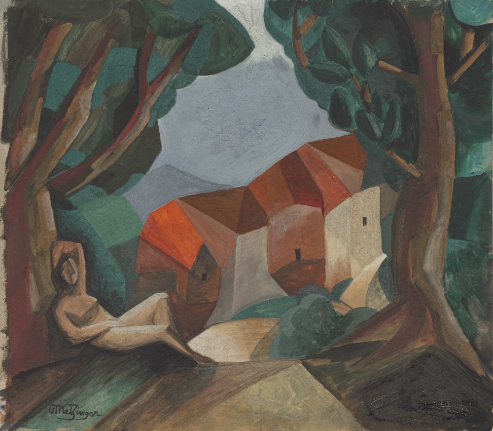 Lot #460: JEAN METZINGER - Nu dans un paysage - Gouache on thin stiff card