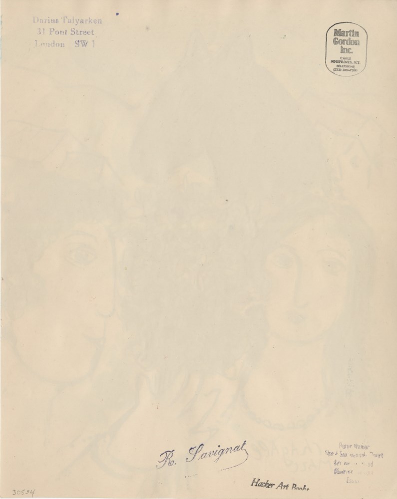 Lot #1513: MARC CHAGALL - Cheval bleu et amoureux - Watercolor, gouache, ink, and pencil drawing on paper