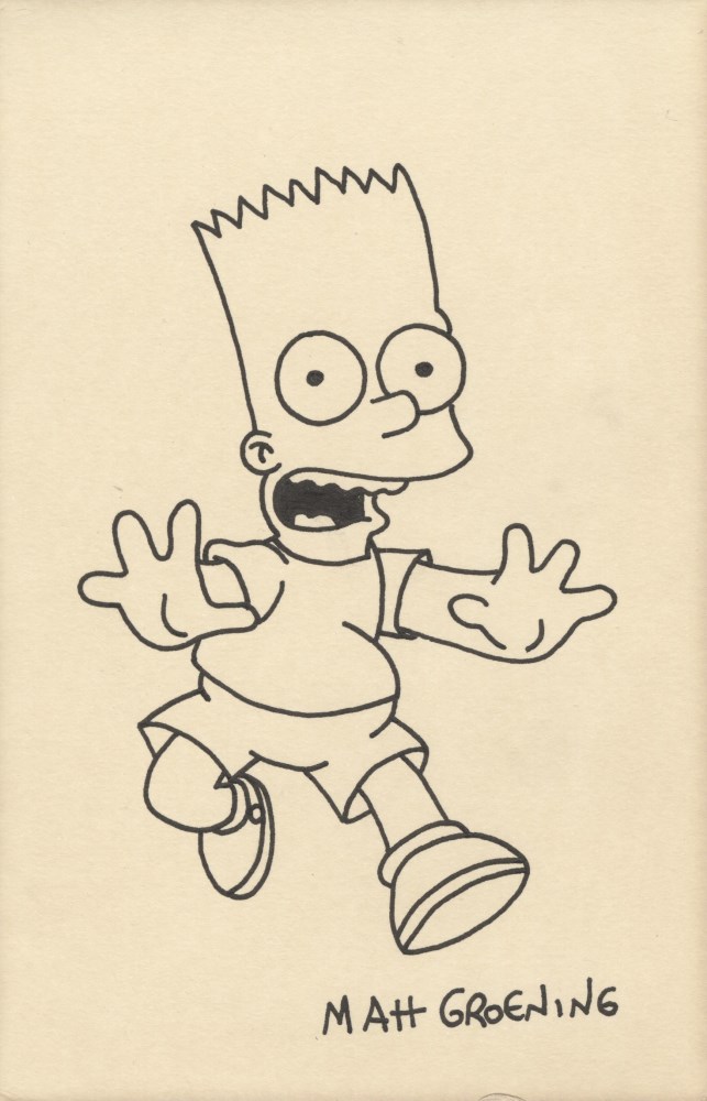 Lot #3115: MATT GROENING - The Simpsons: Bart, Yelling - Black marker drawing on paper