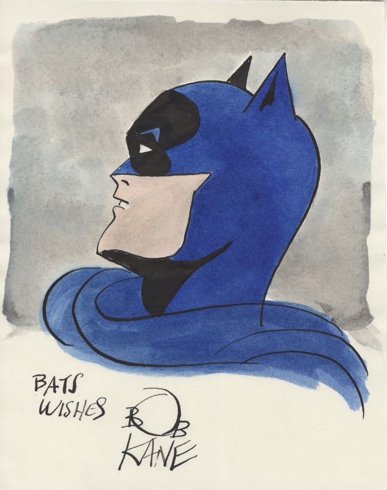 Lot #816: ROBERT "BOB" KANE - Batman: Blue Cowl - Pen and watercolor drawing on paper