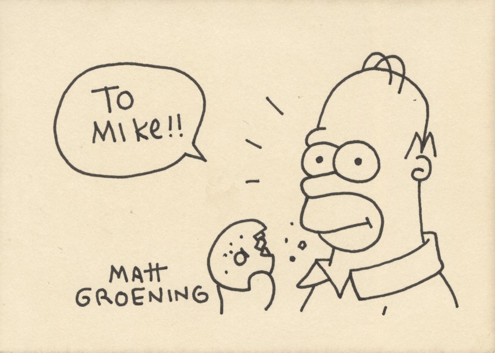 Lot #3117: MATT GROENING - The Simpsons: Homer Eating a Doughnut - Black marker drawing on paper