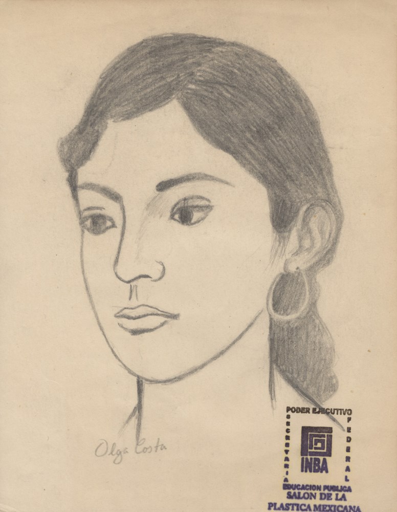 Lot #1303: OLGA COSTA - Retrato de una mujer joven - Pencil drawing on paper