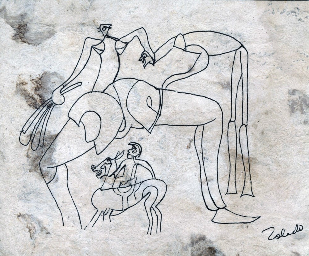 Lot #1352: FRANCISCO TOLEDO - Sin ttulo - Ink drawing on handmade amate (tree bark) paper