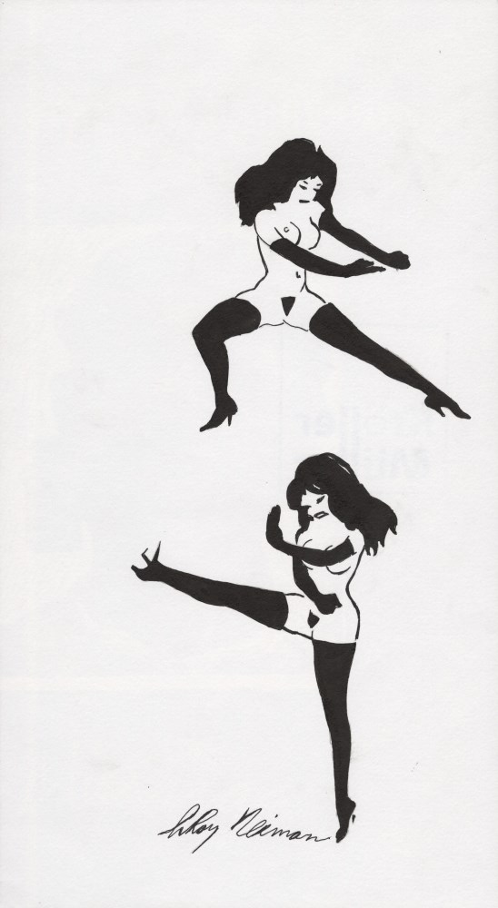 Lot #187: LEROY NEIMAN - Femlin Practicing Karate - Ink drawing on paper