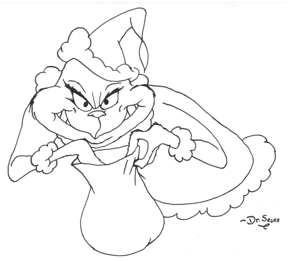Lot #623: THEODOR SEUSS GEISEL [DR. SEUSS] - The Grinch Reaches for a Present - Ink drawing on paper