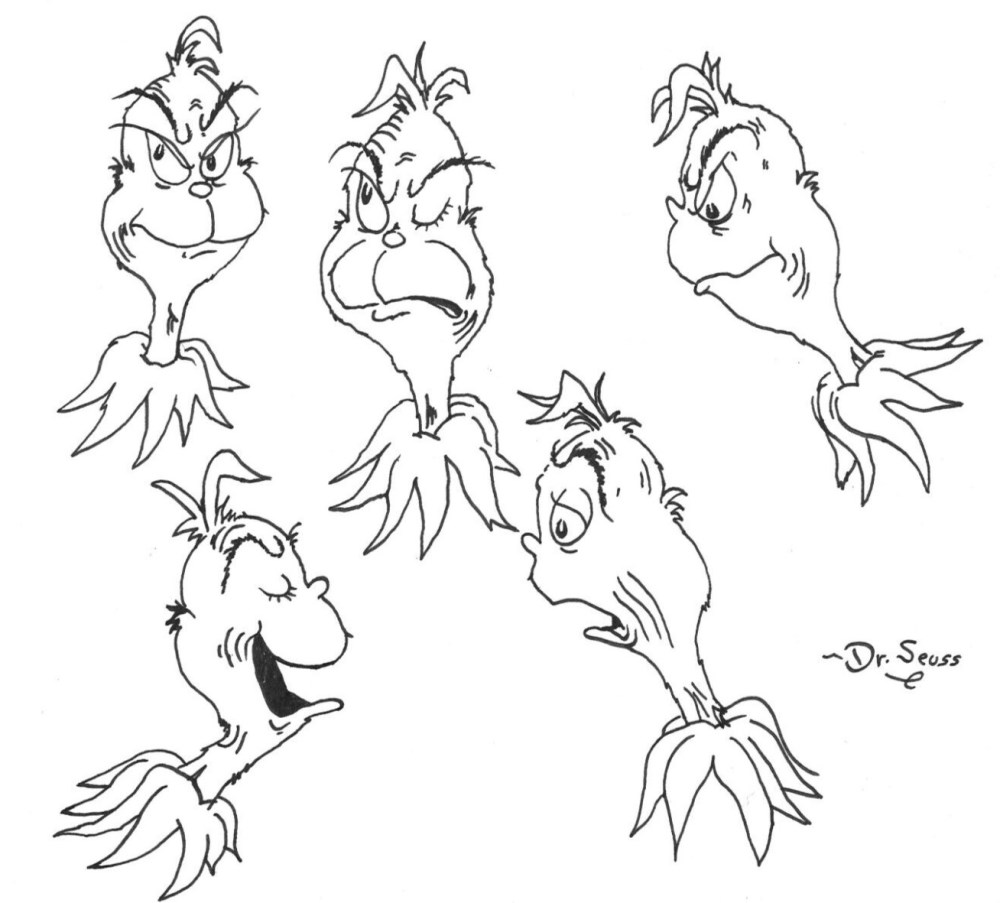 Lot #1405: THEODOR SEUSS GEISEL [DR. SEUSS] - The Many Faces of the Grinch - Ink drawing on paper