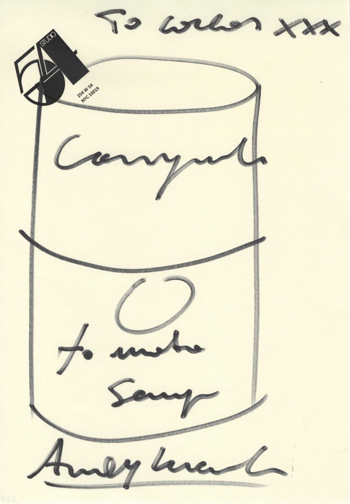 Lot #1510: ANDY WARHOL - Campbell's Soup Can - Marker drawing on Studio 54 letterhead stationery