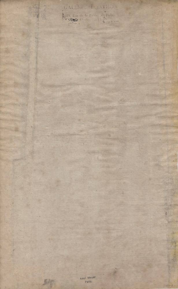 Lot #1607: CARLO CARRA - Ritratto a figura intera - Gouache, watercolor, and charcoal drawing on newspaper laid to support sheet