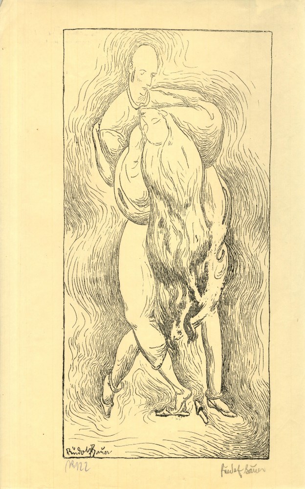 Lot #1951: RUDOLF BAUER - Couple Dancing, Woman with Flowing Hair - Lithograph