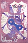 Lot #203: KARIMA MUYAES - Felina en Rosa - Monotype on amate paper
