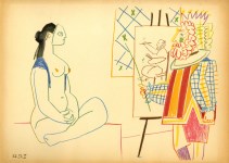 Lot #1603: PABLO PICASSO [d'apr&#232;s] - Chevalet, Peintre et Modele Masque - Original color lithograph