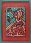 Lot #52: KARIMA MUYAES - Beaded Bird - Acrylic on board, with glass beads and nickel silver "milagros" applied