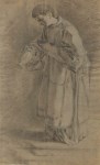 Lot #539: BARTOLOME ESTEBAN MURILLO - Priest with an Urn - Black and brown chalk heightened with white