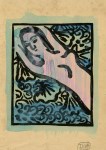 Lot #510: SHIKO MUNAKATA - Reclining Female Nude I - Woodcut with watercolor handcoloring