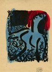 Lot #418: SHIKO MUNAKATA - Nude Female with Branches - Woodcut with watercolor handcoloring