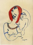 Lot #2992: GIUSEPPE MIGNECO - Studio per "Maternita" - Watercolor on paper