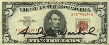 Lot #205: ANDY WARHOL - Five Dollar Lincoln - Color engraving and letterpress