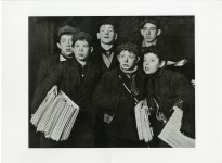 Lot #263: LEWIS HINE - Group of "Newsies" at the Brooklyn Bridge Starting Out at 1:00am in a Blizzard on a Sunday - Original photogravure