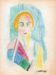 Lot #970: ROBERT DELAUNAY - Portrait of Madame Heim - Crayon and colored pencil drawing