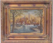 Lot #323: C. C. COOPER - New York City from the Dock - Oil on panel
