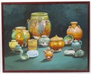 Lot #150: J. D. CASTRO - Still Life with Pottery - Oil on canvas