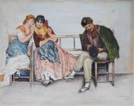 Lot #3124: H. V. LENAU - The Suitor - Gouache and watercolor on paper