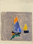 Lot #2049: BEULAH TOMLINSON - Sailboats - White line color woodcut