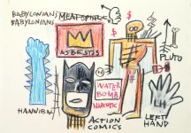 Lot #1728: JEAN-MICHEL BASQUIAT - Babylonians - Oil pastel and crayon drawing on paper