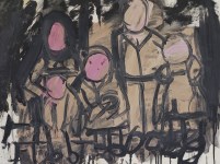 Lot #534: JAY MILDER - Five Subway Riders, New York City - Oil on paper