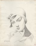 Lot #242: TAMARA DE LEMPICKA - Portrait de Rose Clerc au chapeau cloche - Pencil drawing on paper
