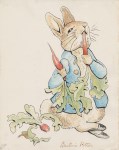 Lot #2608: BEATRIX POTTER - Peter Rabbit Eating Carrots - Original watercolor with pen and ink