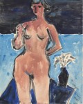 Lot #2602: MILTON AVERY [imput&#233;e] - Nude with Bouquet - Watercolor on paper