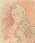 Lot #457: LADO GUDIASHVILI - Jeune femme avec un coq - Pastel and ink on paper