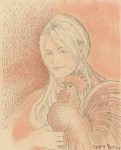 Lot #275: LADO GUDIASHVILI - Jeune femme avec un coq - Pastel and ink on paper