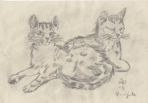 Lot #2550: LEONARD TSUGUHARU FOUJITA [d'apr&#232;s] - Deux chats, un dormant - Pencil drawing on paper