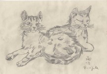 Lot #2550: LEONARD TSUGUHARU FOUJITA [d'après] - Deux chats, un dormant - Pencil drawing on paper